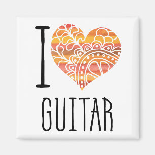 I Love Guitar Oranje Mandala Heart Magneet