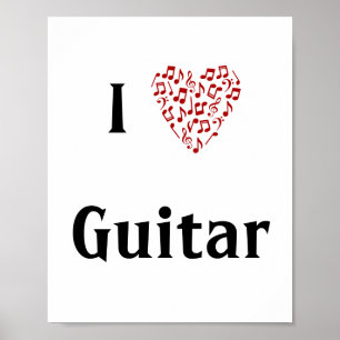 I Love Guitar Red Heart of Muzieknoten Poster