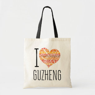 I Love Guzheng Oranje Mandala Heart Tote Bag