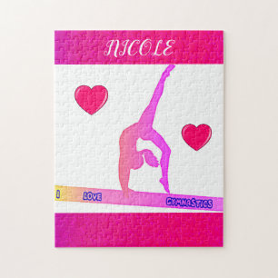 "I Love Gymnastics" puzzel met harten.