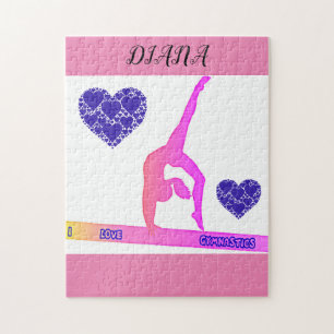 "I Love Gymnastics" puzzel met harten.
