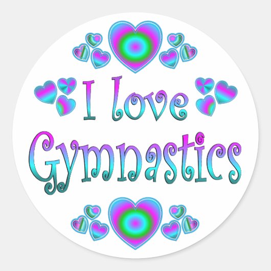 I Love Gymnastics Ronde Sticker (Voorkant)