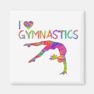 I Love Gymnastics Tie Dye Shirten Bags Stickers et Magneet