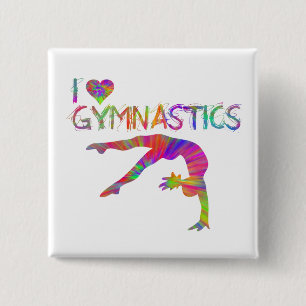 I Love Gymnastics Tie Dye Shirten Bags Stickers et Vierkante Button 5,1 Cm