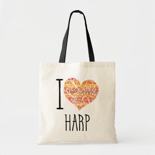 I Love Harp Oranje Mandala Heart Tote Bag (Voorkant)