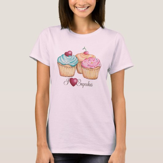 I Love (hart) Cupcakes t shirt (Voorkant)