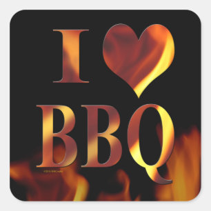 I Love (Heart) BBQ Vierkante Sticker