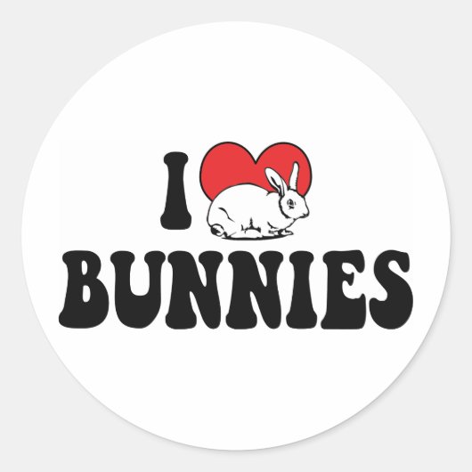 I Love Heart Bunny Rabbits Ronde Sticker (Voorkant)