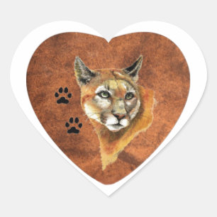 I Love, Heart, Cougar, Puma, Mountain Lion Animal Hart Sticker
