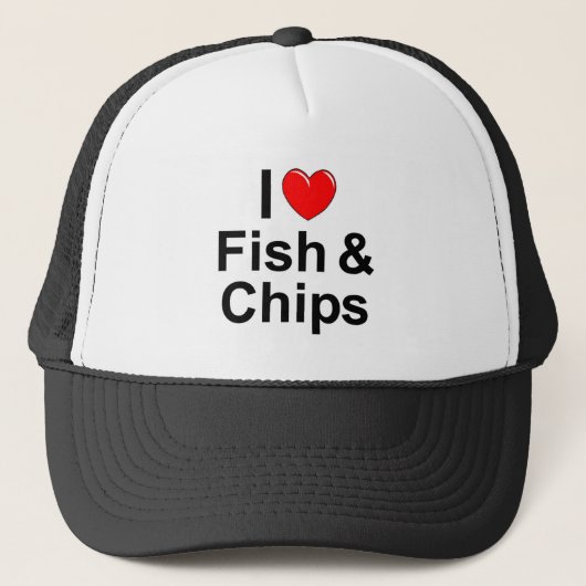 I Love (Heart) Fish & Chips Trucker Pet (Voorkant)