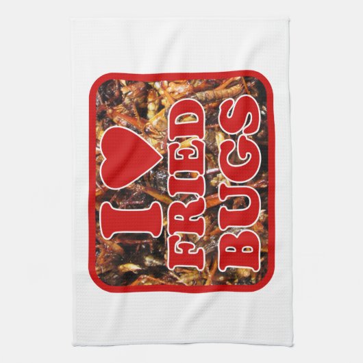 I Love (Heart) Fried Bugs / Eetable Insects Theedoek (Verticaal)