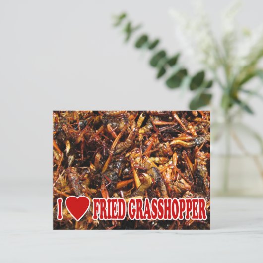 I Love (Heart) Fried Grasshopper Briefkaart (Staand voorkant)