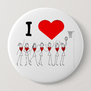 I Love Heart Netball Ronde Button 4,0 Cm