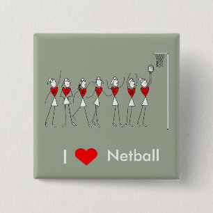 I Love Heart Netball Vierkante Button 5,1 Cm