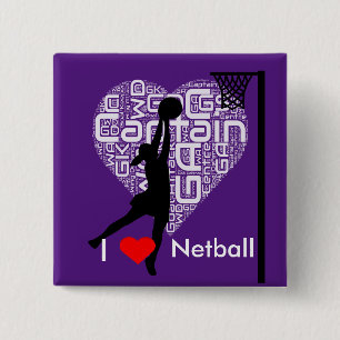 I Love Heart Netball Vierkante Button 5,1 Cm