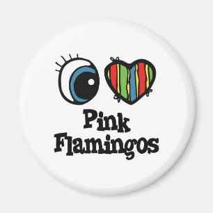 I Love (Heart) Roze Flamingos Magneet