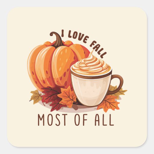 I Love Herfst - Pompoen en Pompoen Spice Latte Vierkante Sticker (Voorkant)