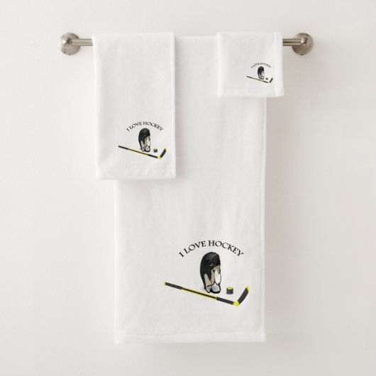 I Love hockey design with stick and helm Bad Handdoek (Insitu)