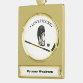 I Love hockey design with stick and helm Verguld Banner Ornament (Links)