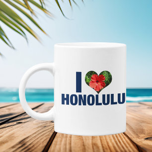 I Love Honolulu Cute Hawaiian Hibiscus Flower Koffiemok