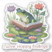 I Love Hoppy Endings Book Lovers Frog Sticker (Voorkant)