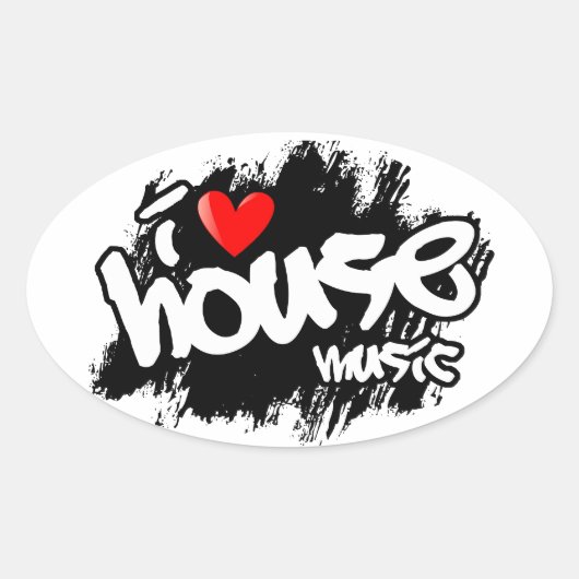I Love House Music Ovale Sticker (Voorkant)