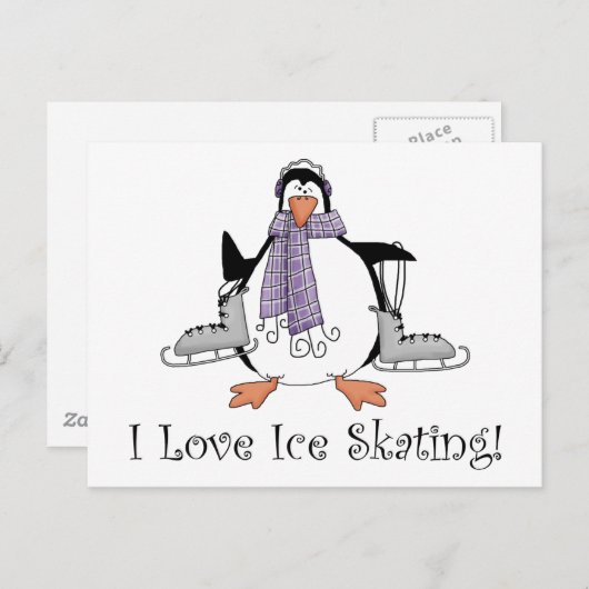 I Love Ice Skating Penguin T - shirts and Gifts Briefkaart (Voorkant / Achterkant)