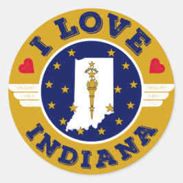I Love Indiana State Map and Flag Ronde Sticker