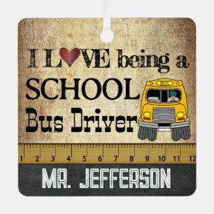 I Love is School Bus Driver   VINTAGE Metalen Ornament