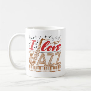 I Love Jazz Music Musician Fan Saxophone Koffiemok