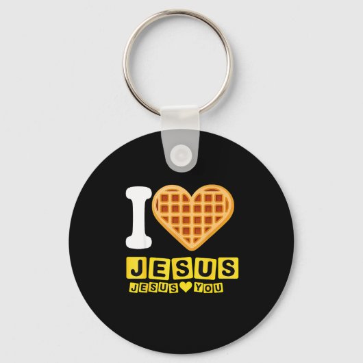 I Love Jesus Waffle Heart Sleutelhanger (Voorkant)