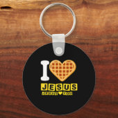 I Love Jesus Waffle Heart Sleutelhanger (Voorkant)
