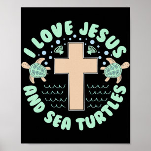 I Love Jesus & Zee Turtles Christelijk Faith Cross Poster