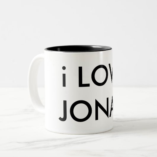 i LOVE JONAS Tweekleurige Koffiemok (Voorkant links)