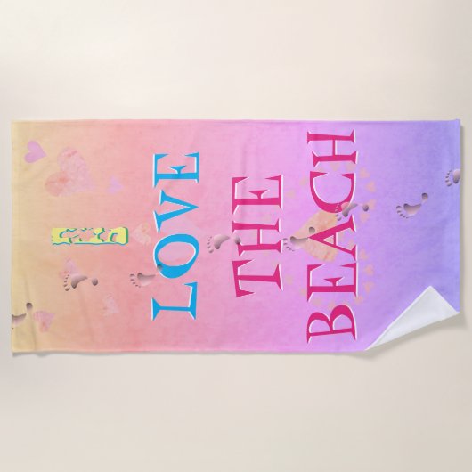 "I love (jouw tekst)" Beach Sunrise Footprint Strandlaken (Voorkant)