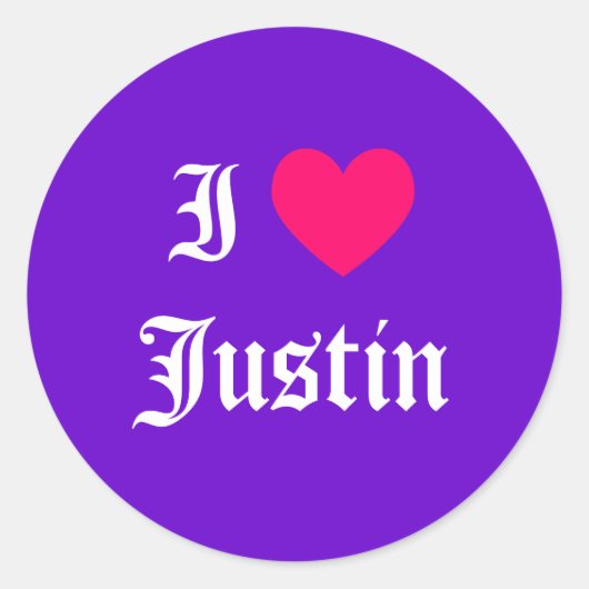 I Love Justin Ronde Sticker (Voorkant)