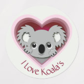 I Love Koalas Sticker Sheet Cute Koala Bear Heart (Design 2)