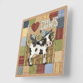 I Love Koeien Country Patchwork Vierkante Klok (Hoek)