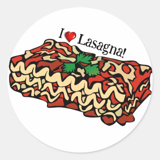 I Love Lasagna Ronde Sticker (Voorkant)
