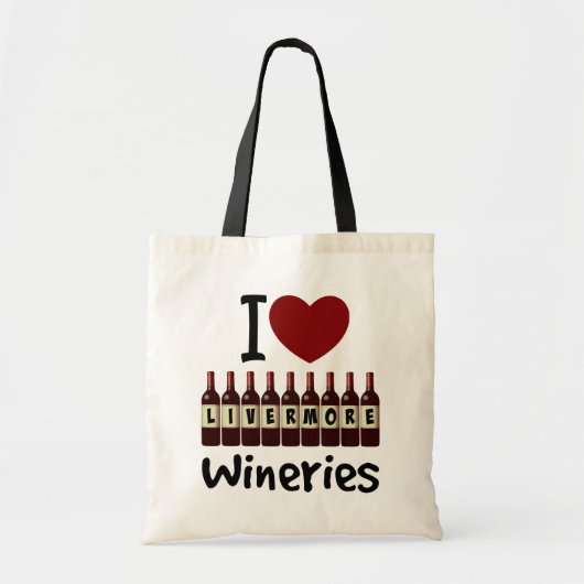 I Love Livermore Wineries Heart and Wine Bottles Tote Bag (Voorkant)