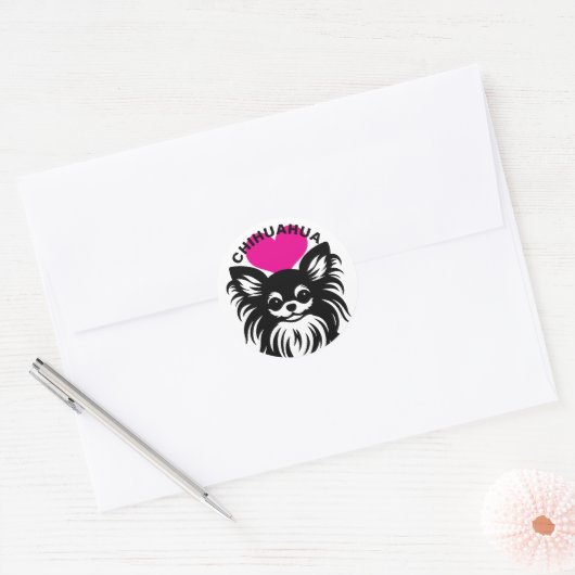 I Love Long-Haired Chihuahuas Cute Puppy Ronde Sticker (Envelop)