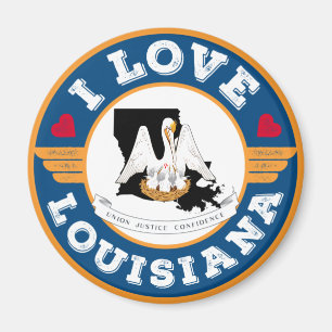 I Love Louisiana State Flag and Map Magneet