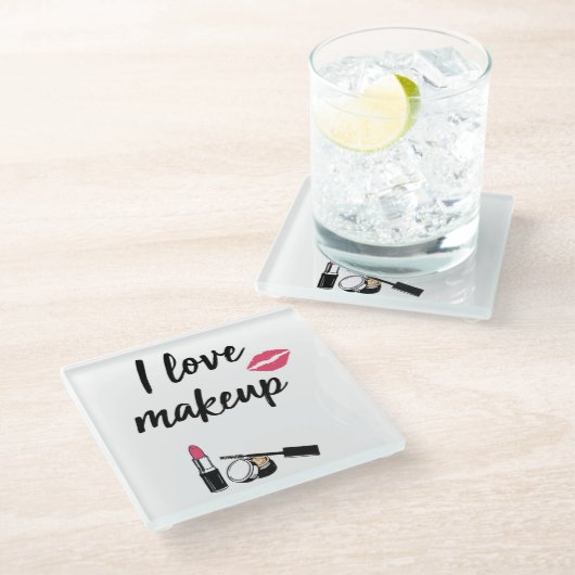 I Love Makeup Glazen Onderzetter (Schuin)