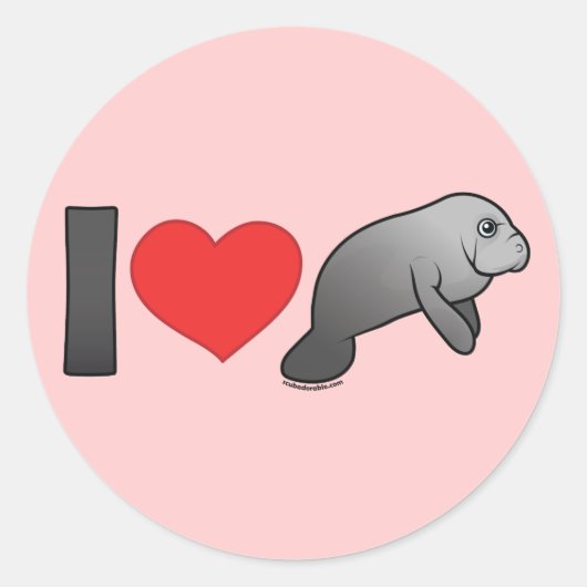 I Love Manatees Ronde Sticker (Voorkant)