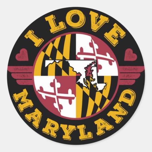 I Love Maryland State Flag and Map Ronde Sticker (Voorkant)
