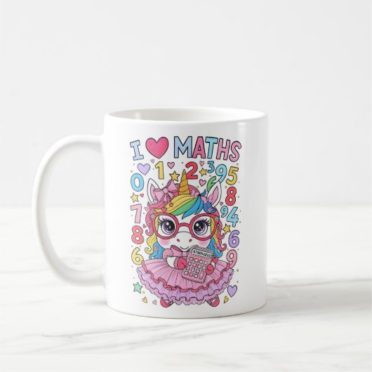 I Love Maths Cute Unicorn Calculator Mug (Gauche)