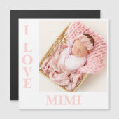I Love Mimi Pink Typography Photo Birth Magnet (Devant / Derrière)