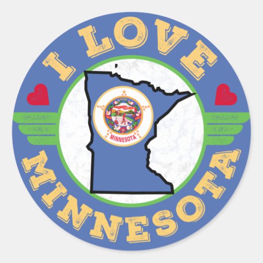I Love Minnesota State Map and Flag Ronde Sticker (Voorkant)