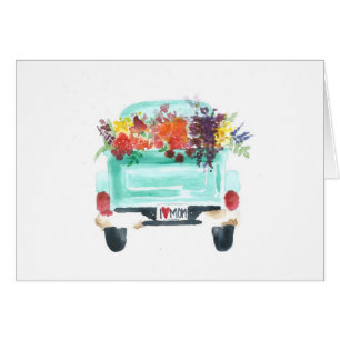 "I Love Mom" Flower Truck Waterverf Print Kaart