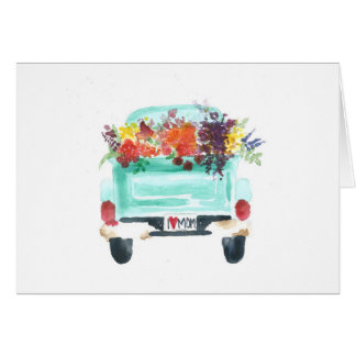 "I Love Mom" Flower Truck Waterverf Print Kaart